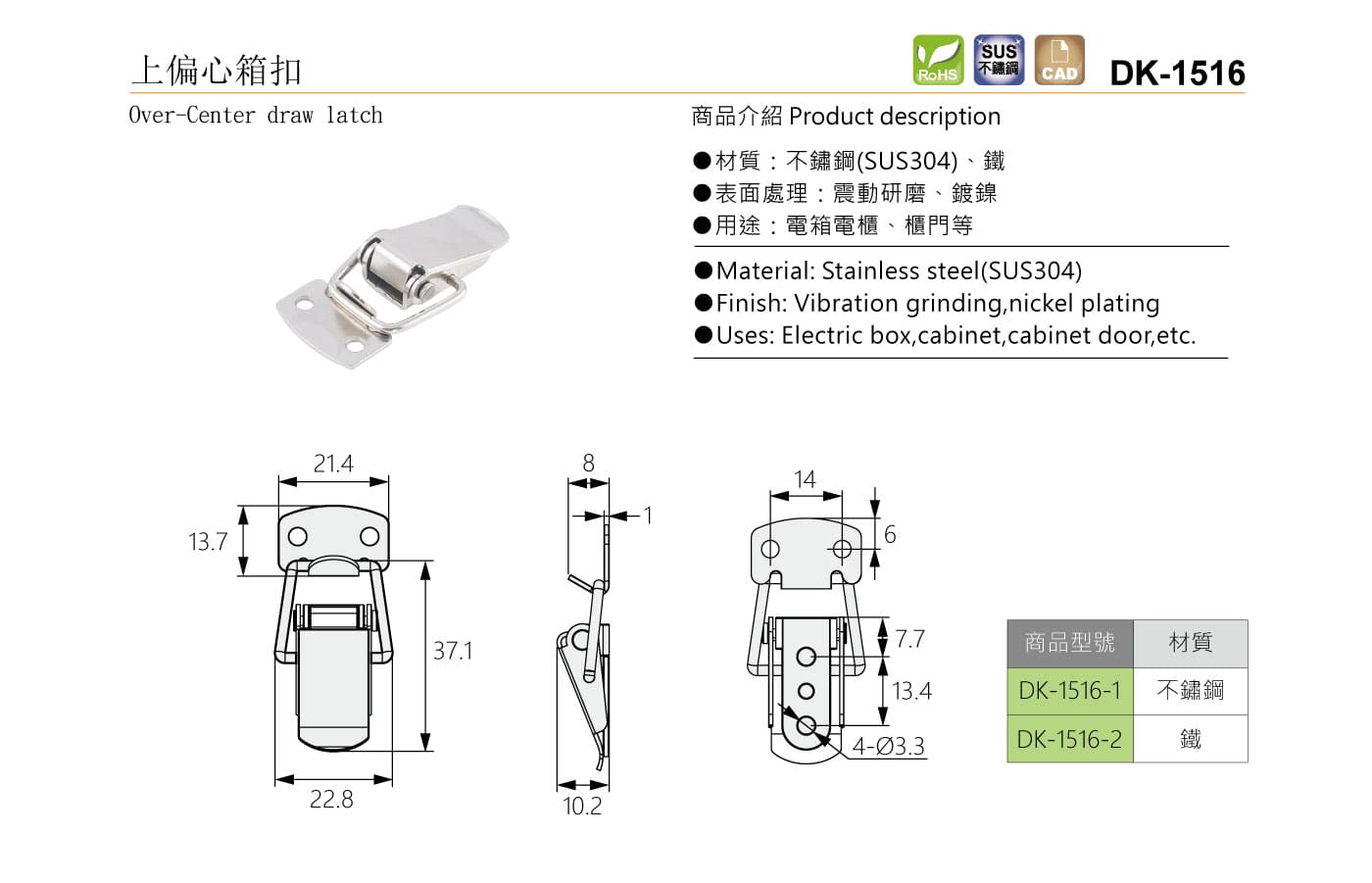 DK-1516 上偏心箱扣