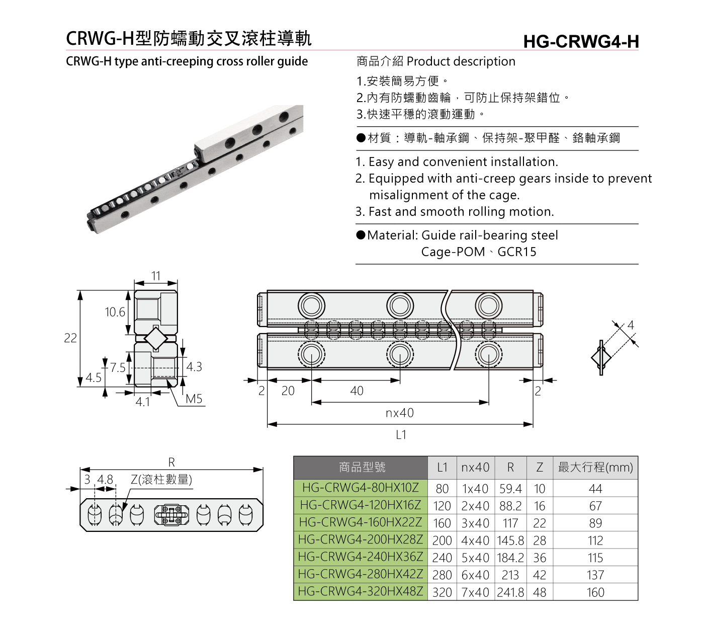 HG-CRWG4-H CRWG-H型防蠕動交叉滾柱導軌