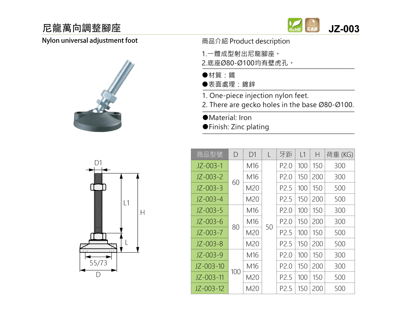 JZ-003 尼龍萬向調整腳座