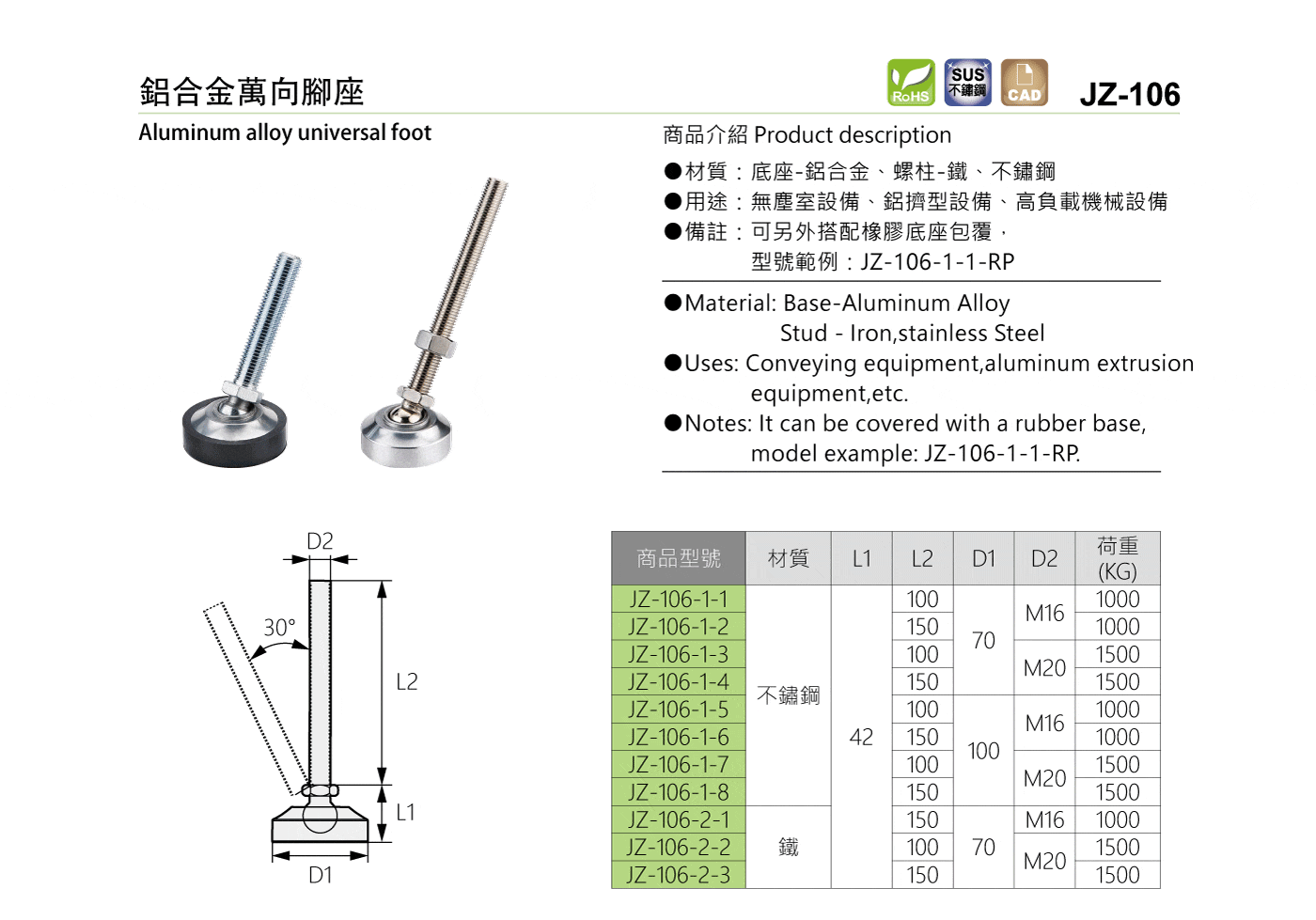 JZ-106 鋁合金萬向腳座