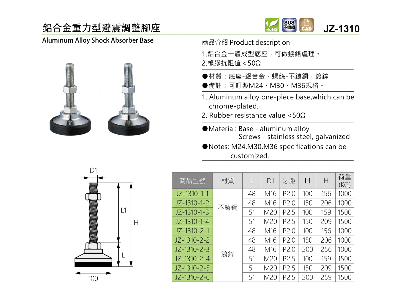 JZ-1310 鋁合金重力型避震調整腳座