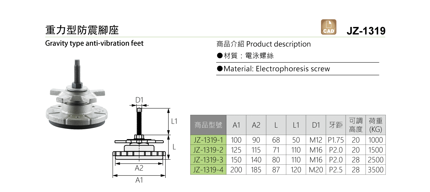 JZ-1319 重力型防震腳座