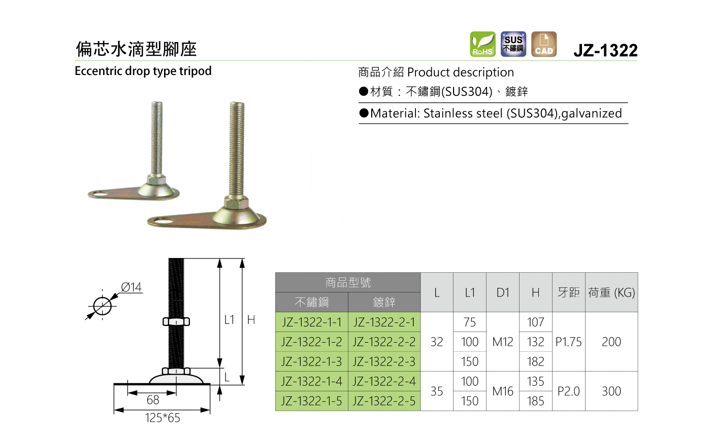 JZ-1322 偏芯水滴型腳座