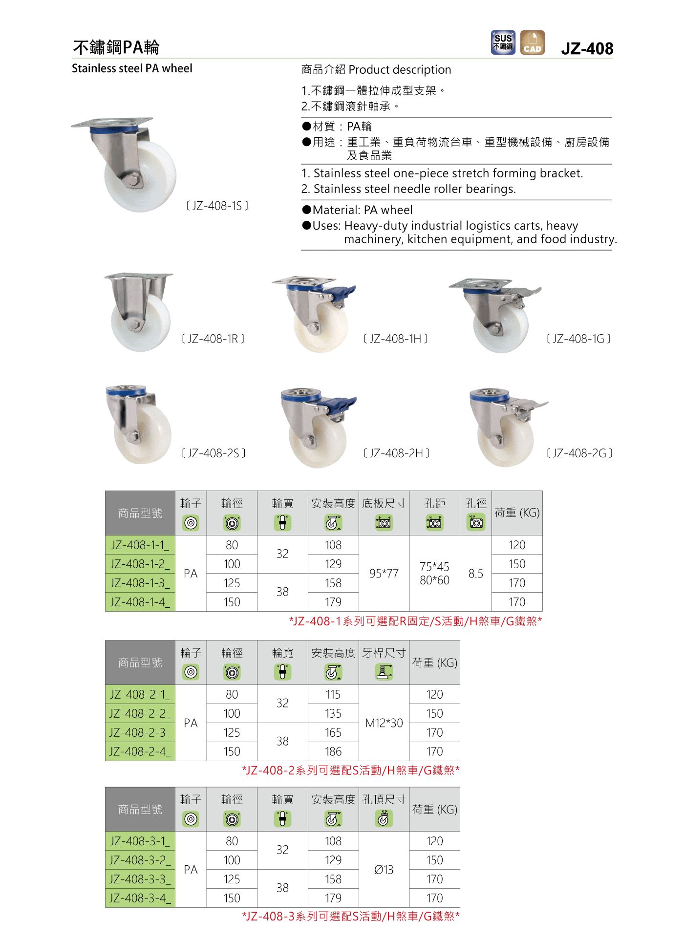 JZ-408 不鏽鋼PA輪