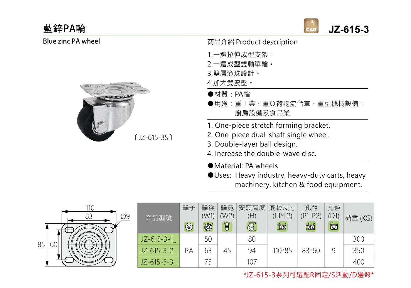 JZ-615-3 藍鋅PA輪