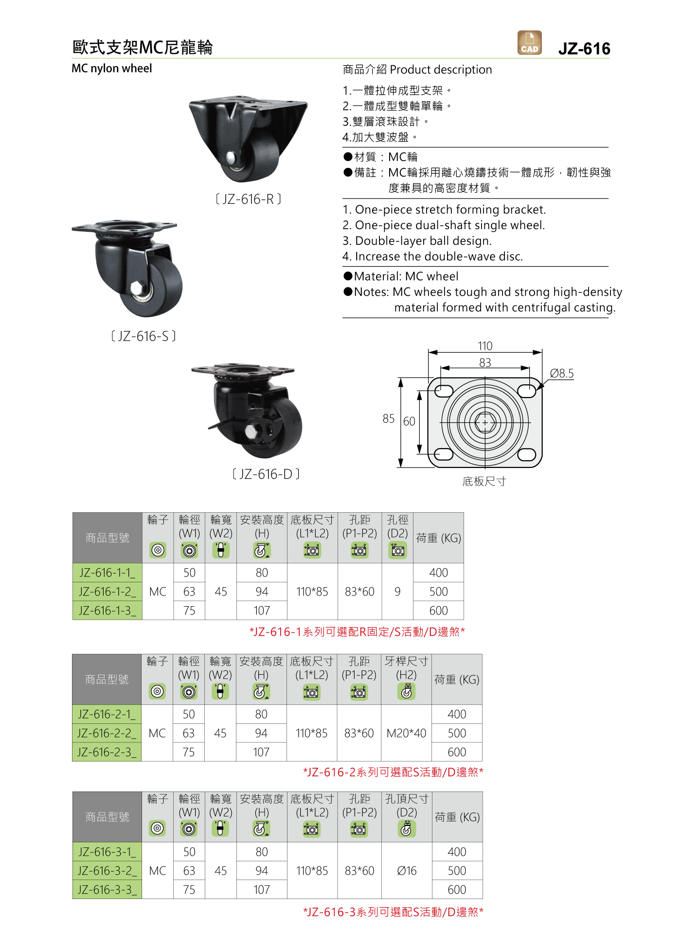 JZ-616 歐式支架MC尼龍輪