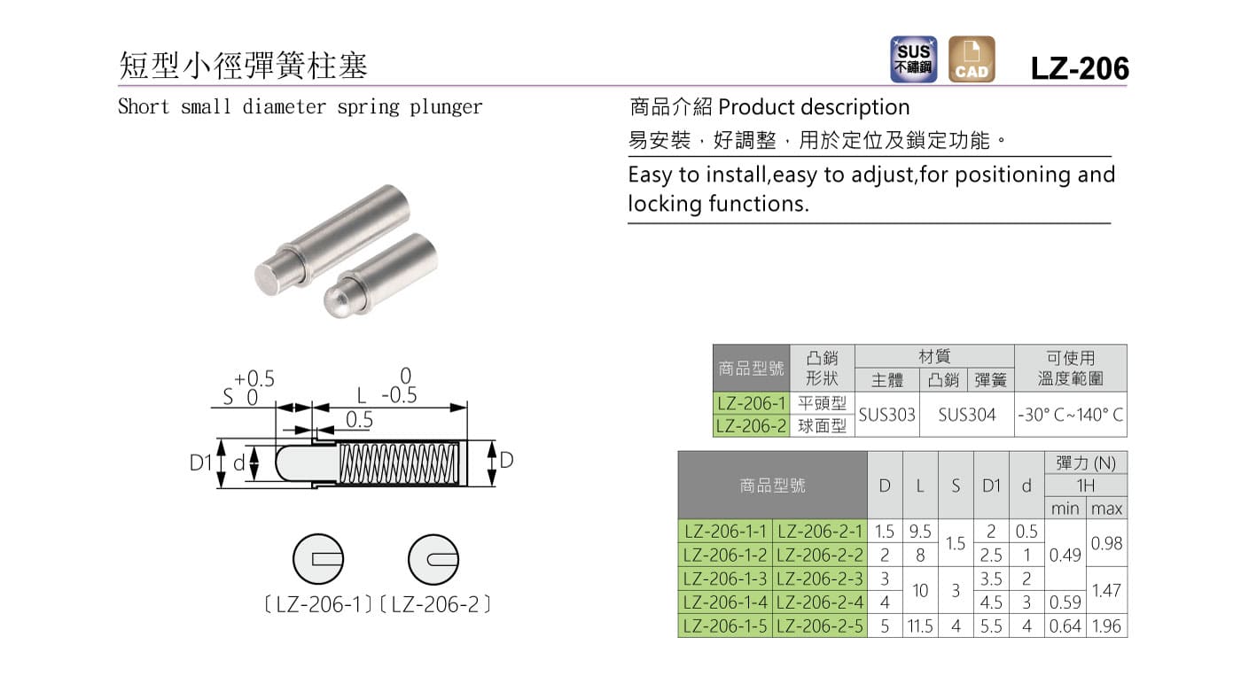 LZ-206 短型小徑彈簧柱塞