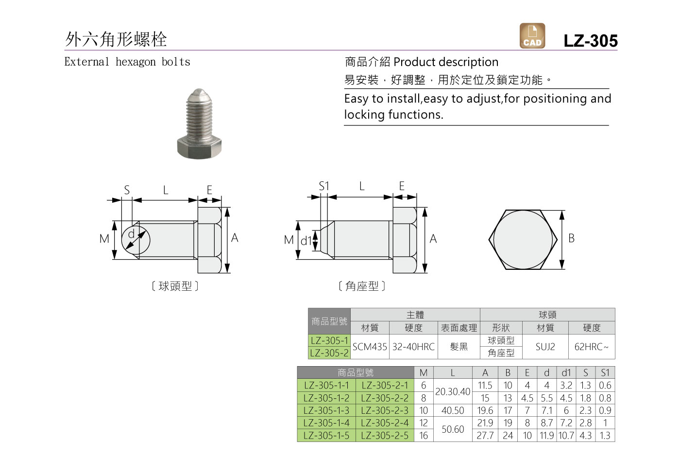 LZ-305 外六角形螺栓