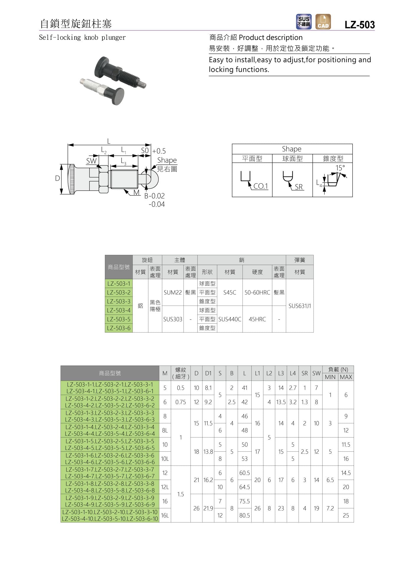 LZ-503 自鎖型旋鈕柱塞