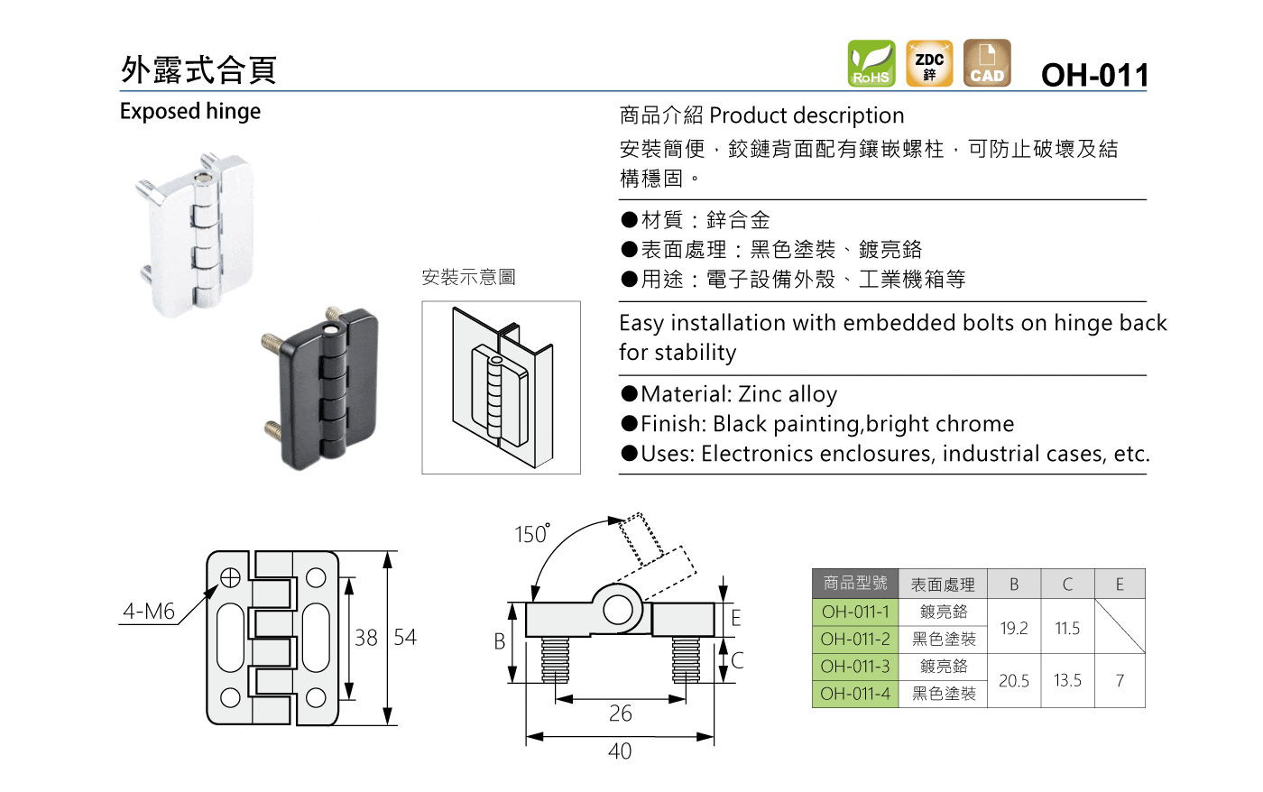 OH-011 外露式合頁