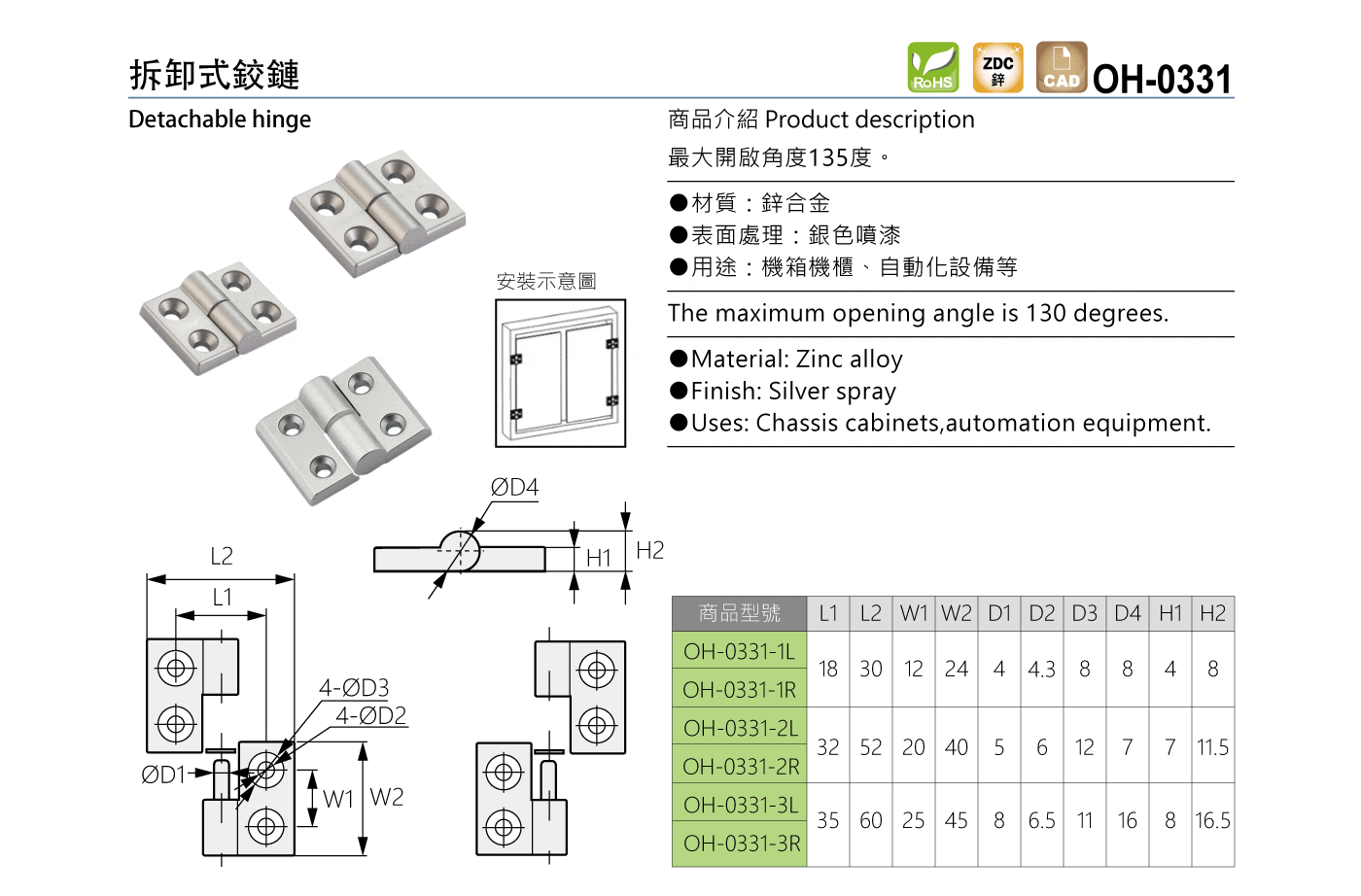 OH-0331 拆卸式鉸鏈