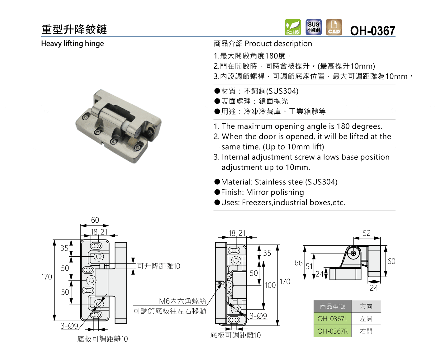 OH-0367 重型升降鉸鏈