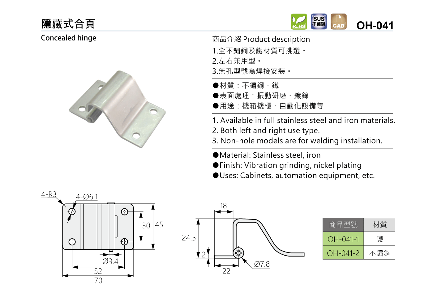 OH-041 隱藏式合頁