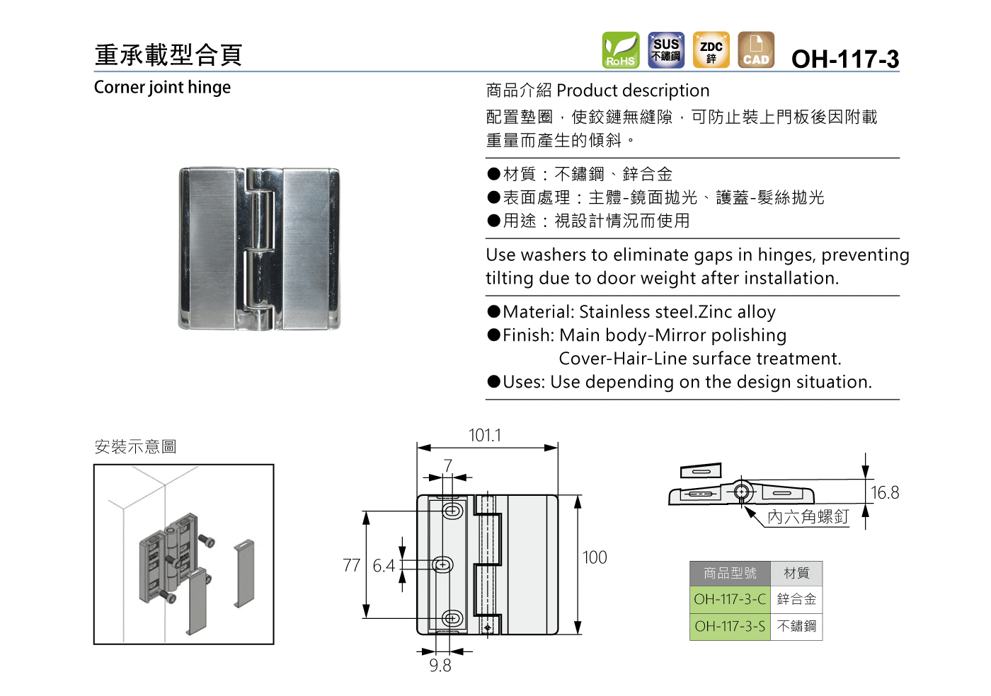 OH-117-3 重承載型合頁