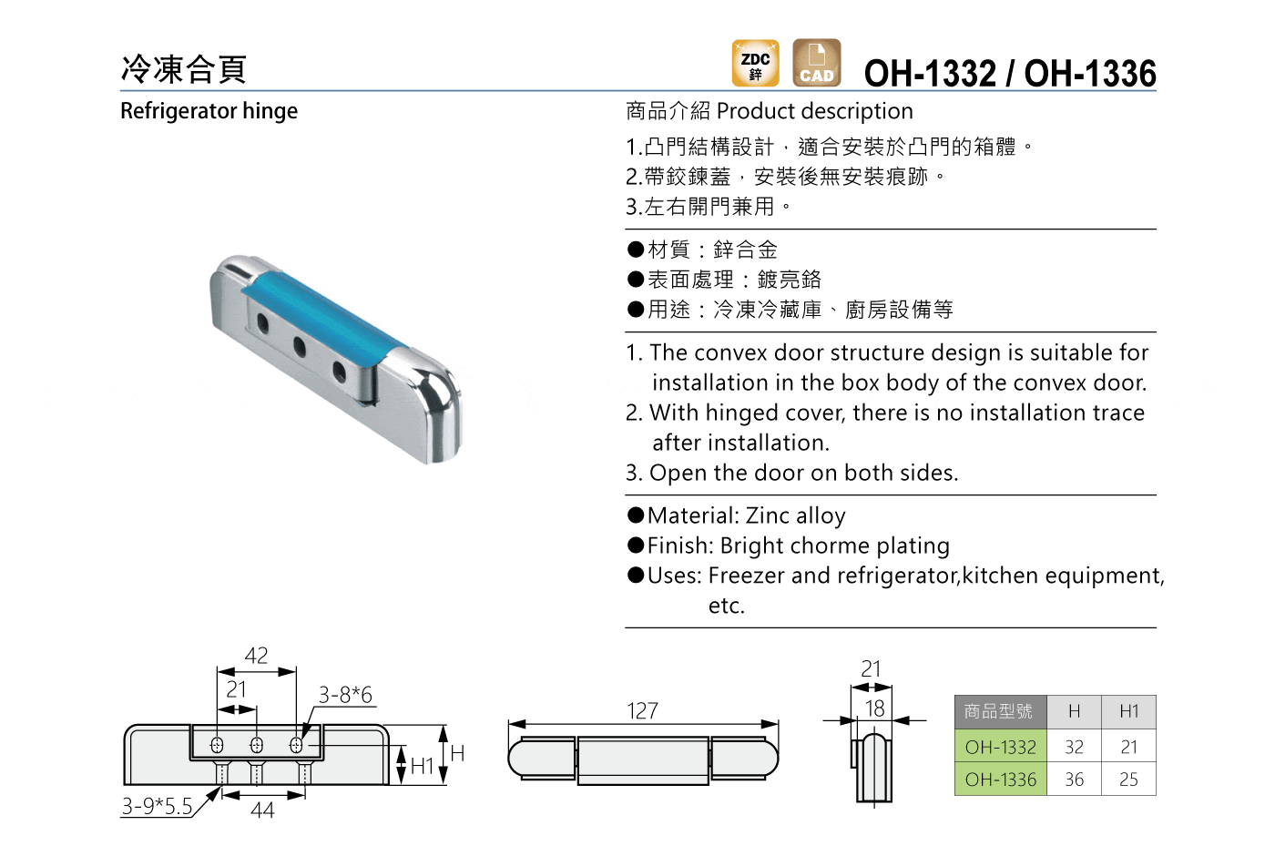 OH-1332/OH-1336 冷凍合頁