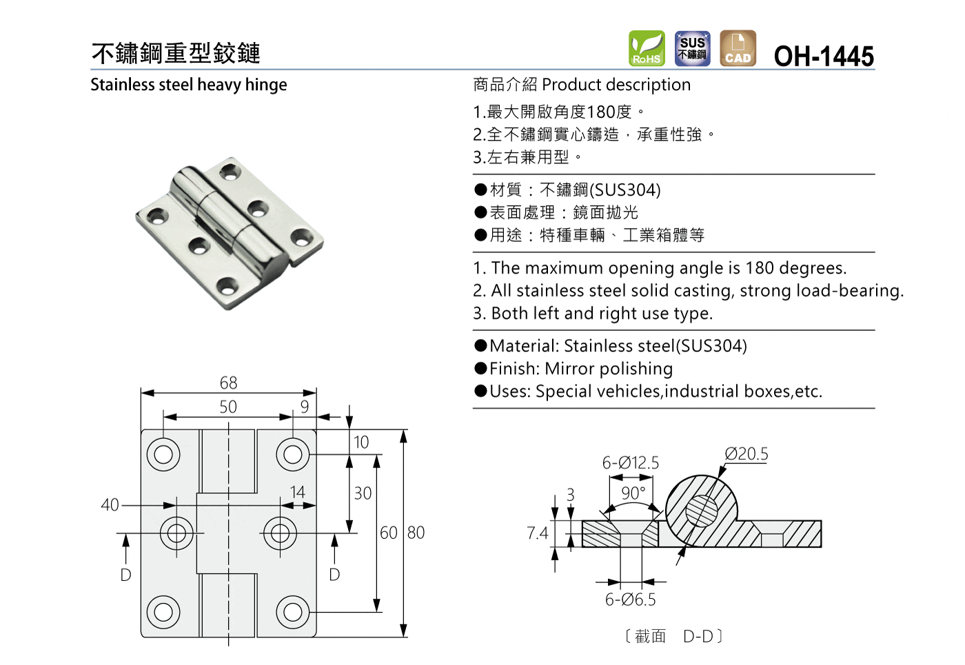 OH-1445 不鏽鋼重型鉸鏈