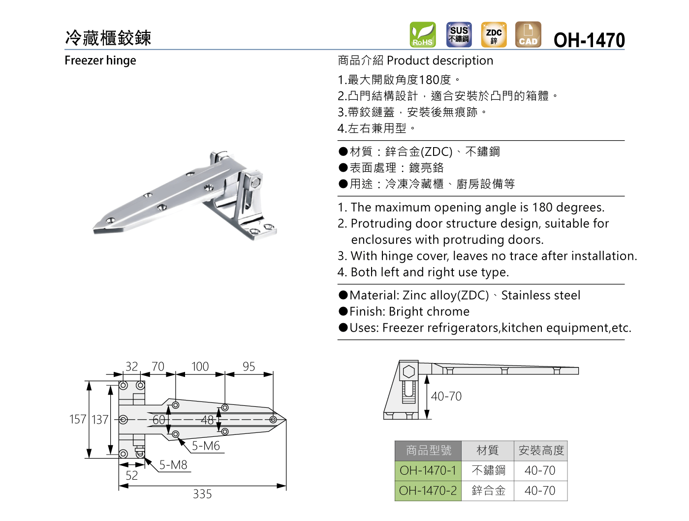 OH-1470  冷藏櫃鉸鍊