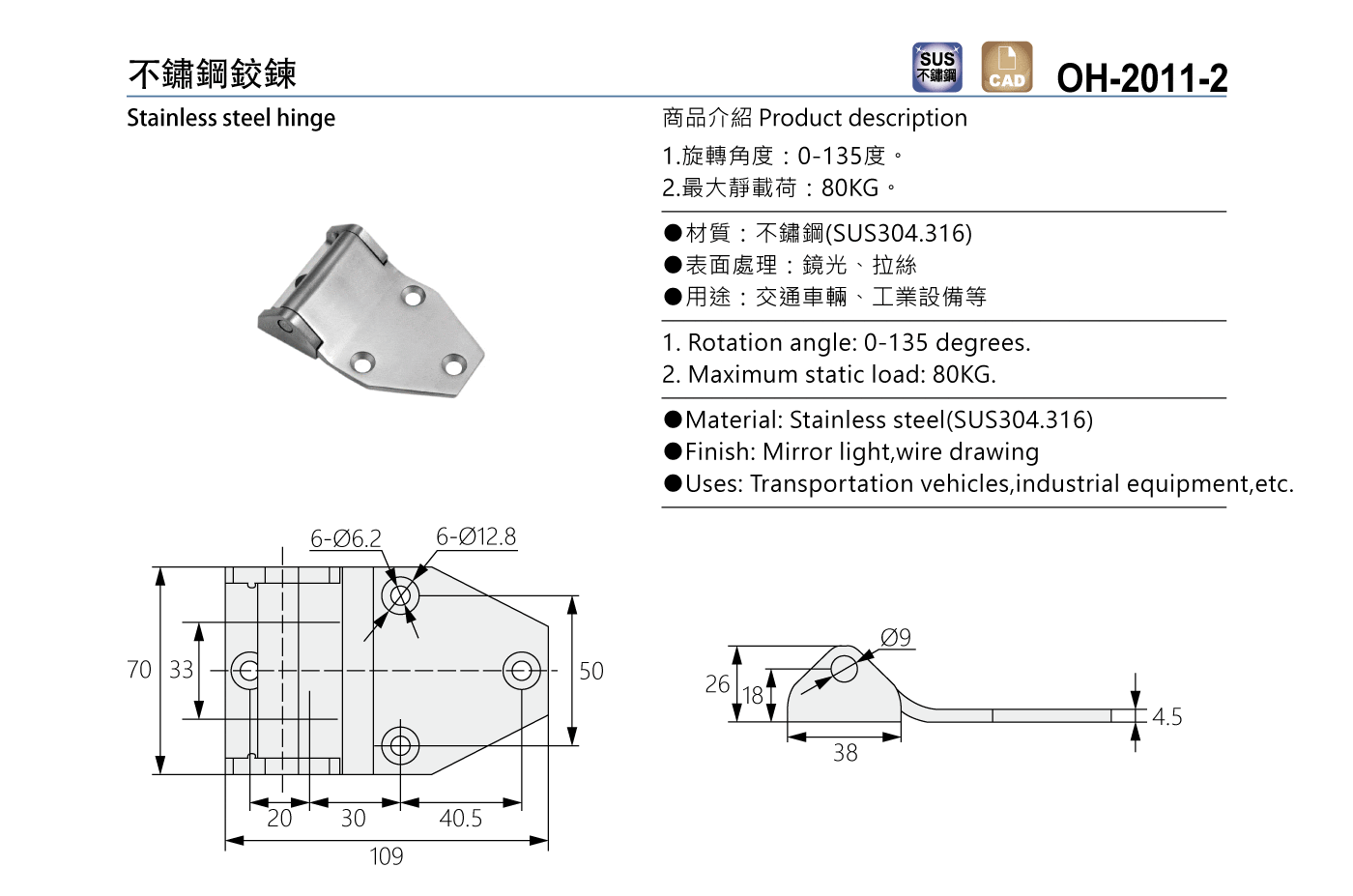 OH-2011-2 不鏽鋼鉸鍊