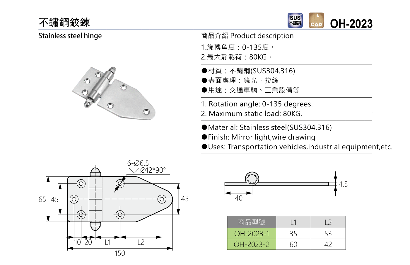 OH-2023 不鏽鋼鉸鍊