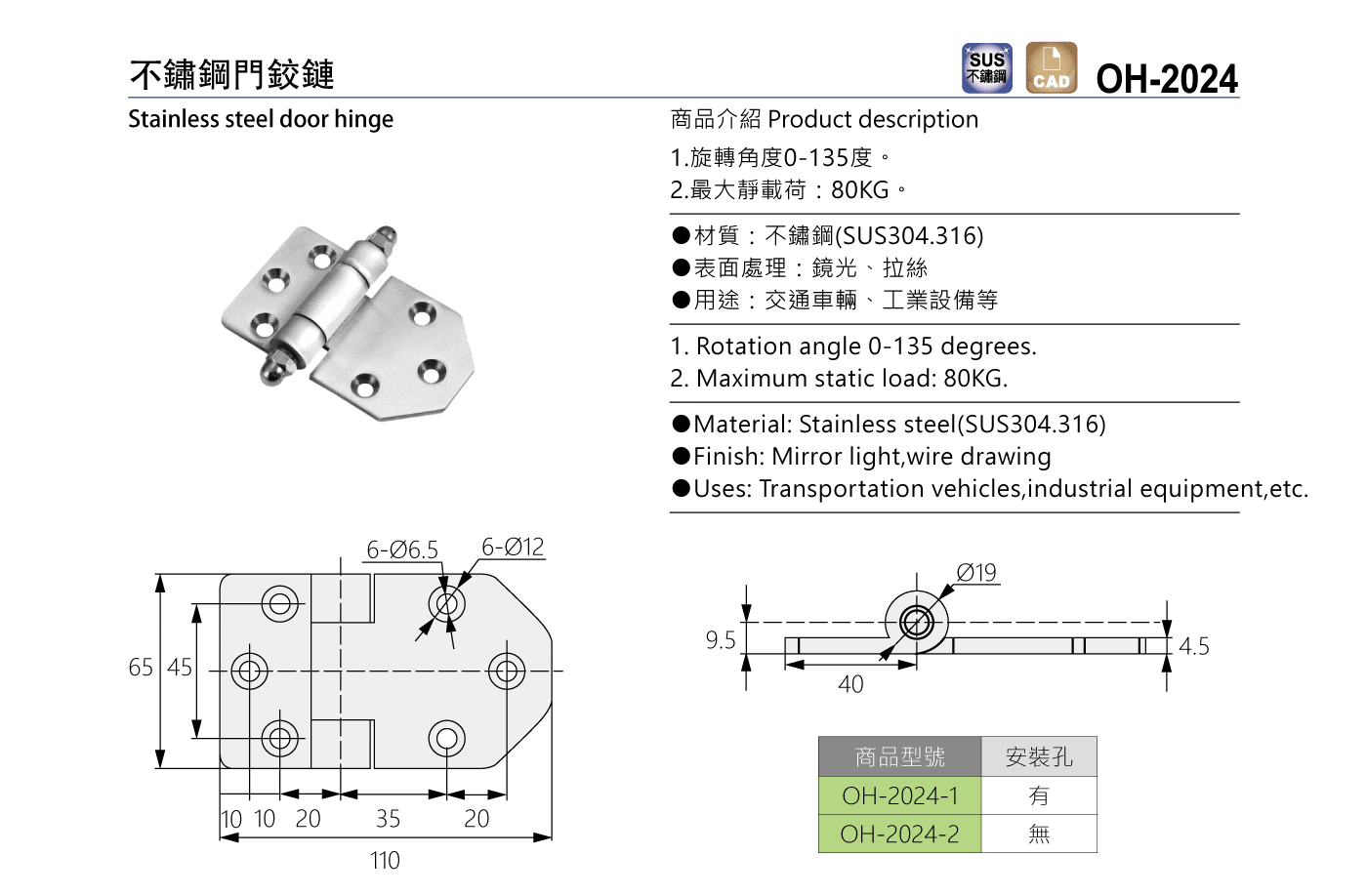 OH-2024 不鏽鋼門鉸鏈