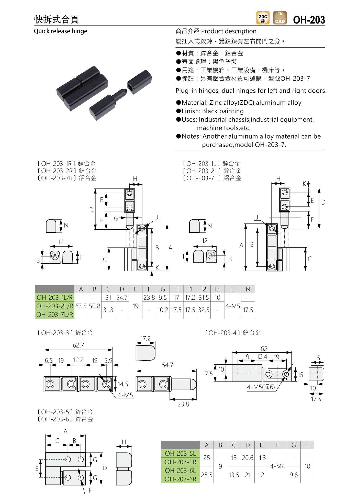 OH-203 快拆式合頁