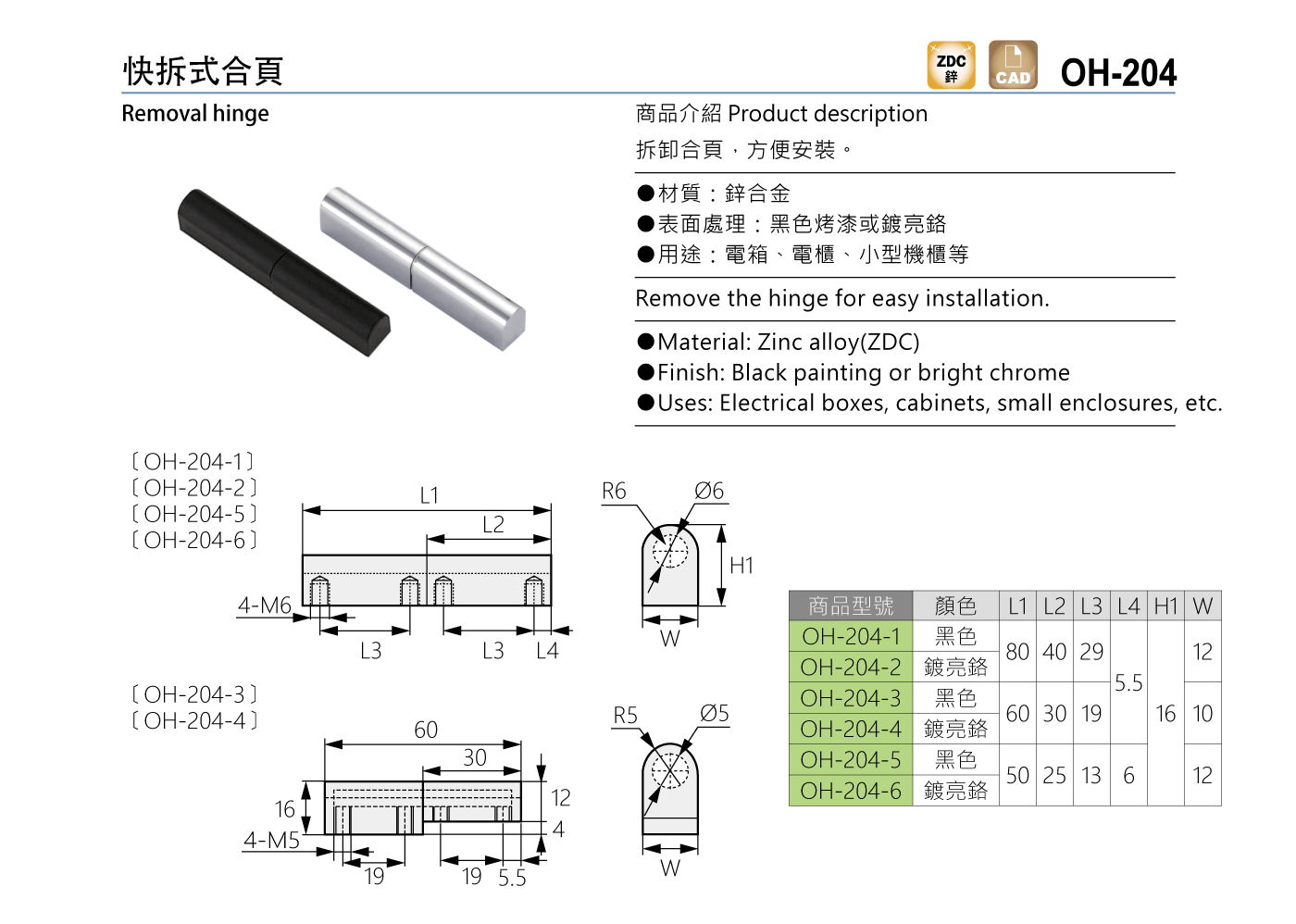 OH-204 快拆式合頁