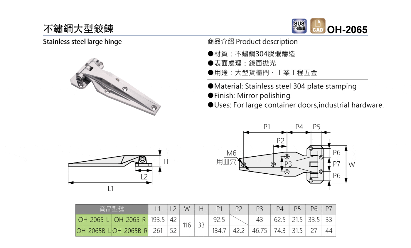 OH-2065 不鏽鋼大型鉸鍊