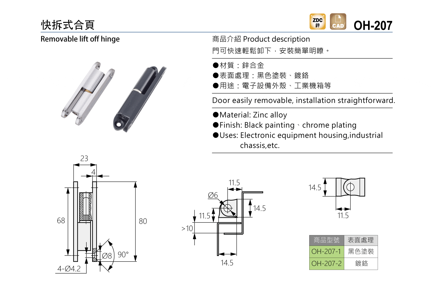 OH-207 快拆式合頁