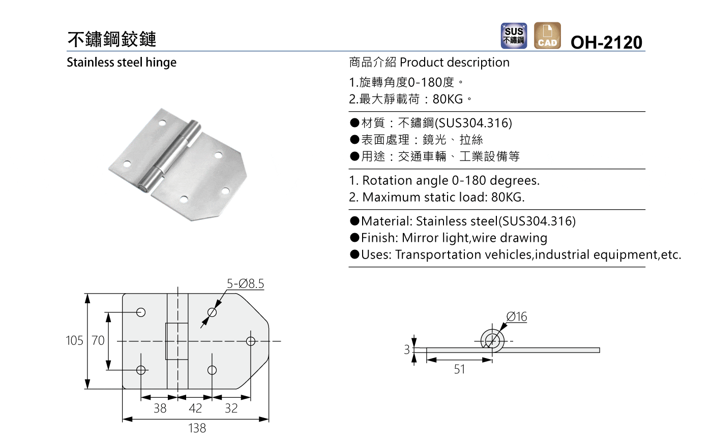 OH-2120 不鏽鋼鉸鏈