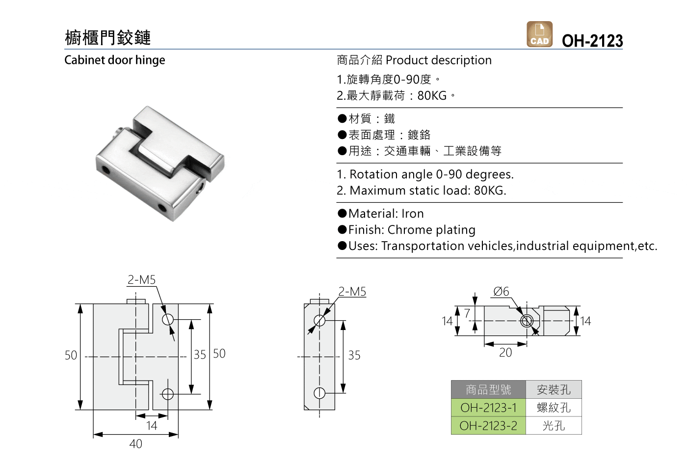 OH-2123 櫥櫃門鉸鏈