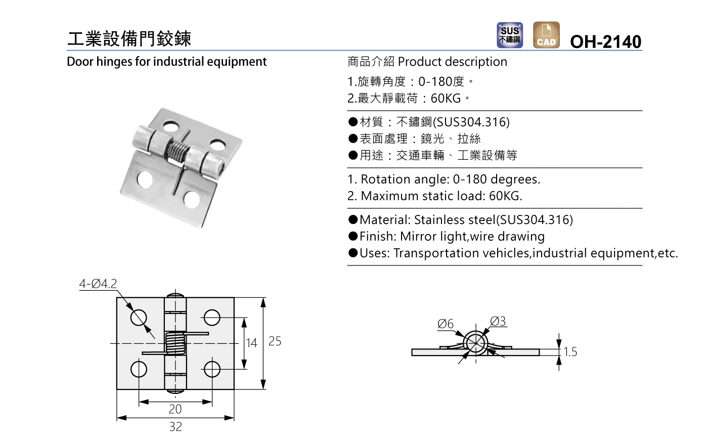 OH-2140 工業設備門鉸鍊