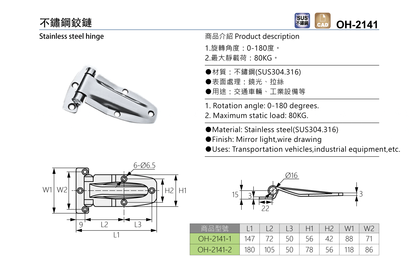 OH-2141 不鏽鋼鉸鏈