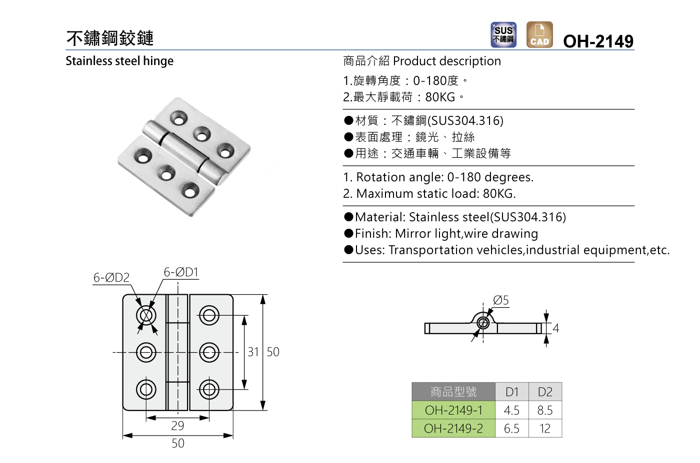 OH-2149 不鏽鋼鉸鏈