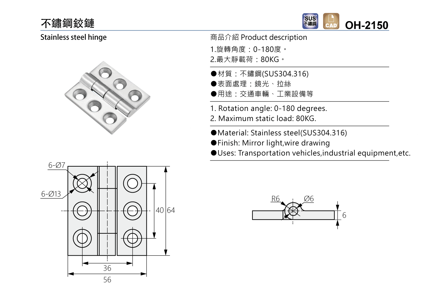 OH-2150 不鏽鋼鉸鏈