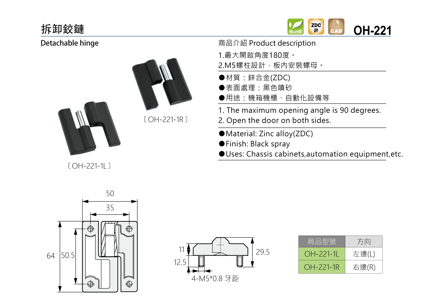 OH-221 拆卸式鉸鏈