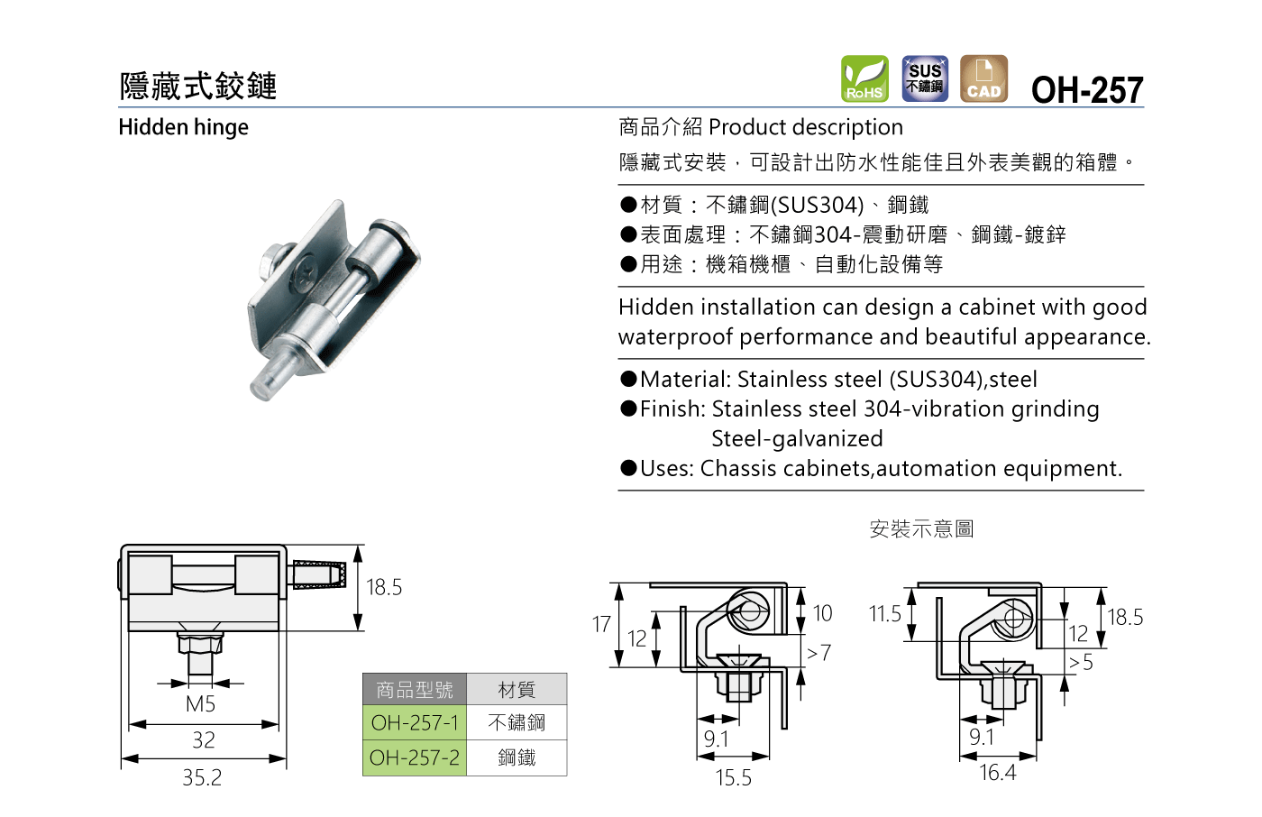 OH-257 隱藏式鉸鏈