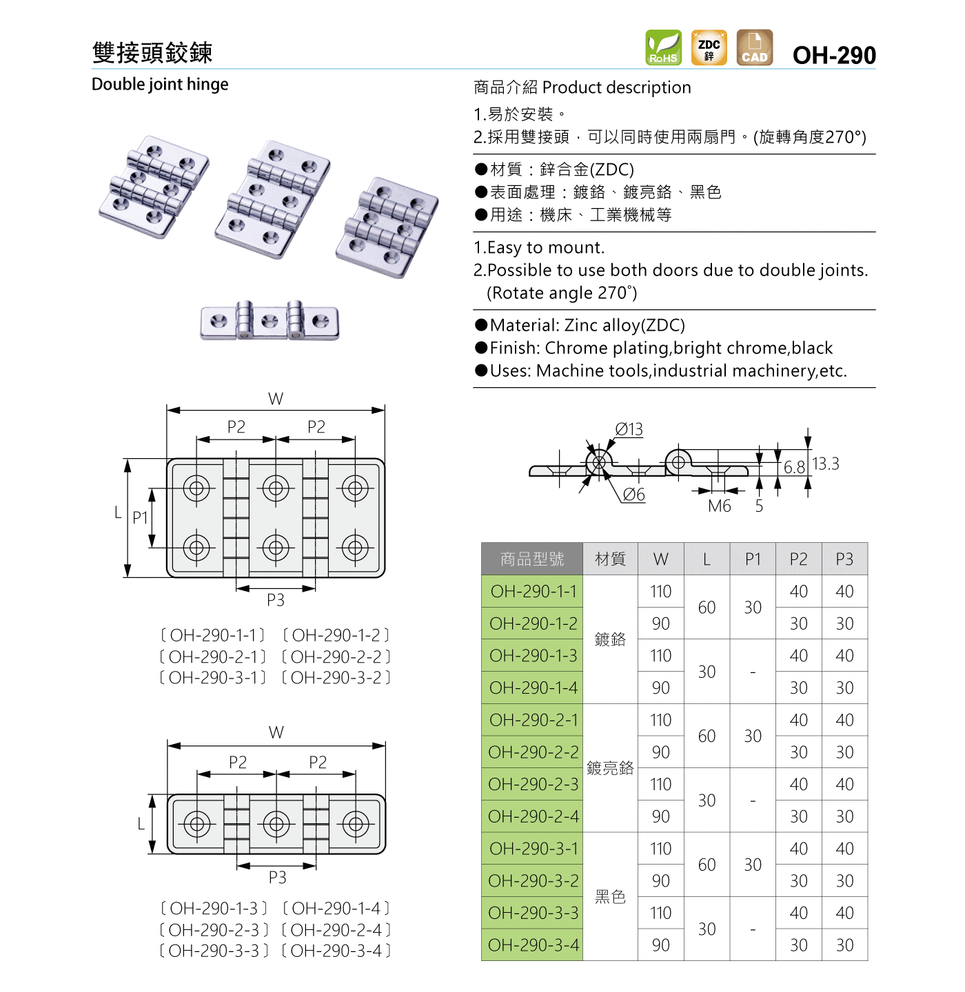 OH-290 雙接頭鉸鍊