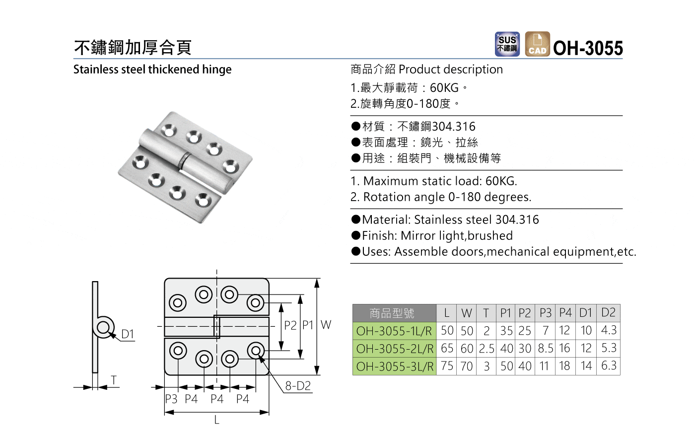 OH-3055 不鏽鋼加厚合頁