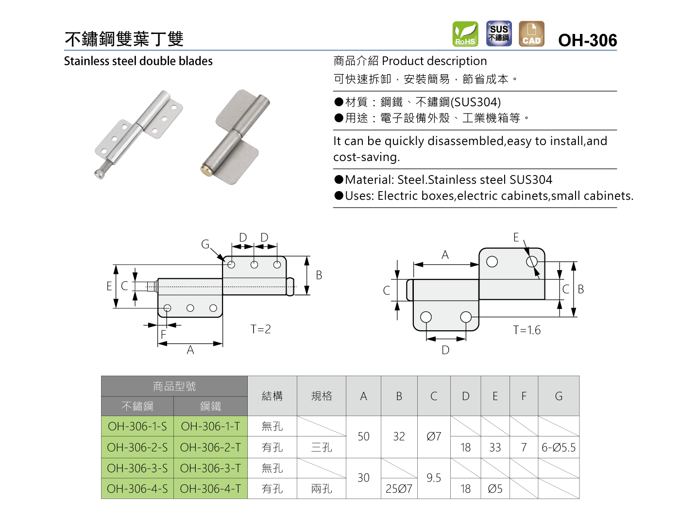 OH-306 不鏽鋼雙葉丁雙