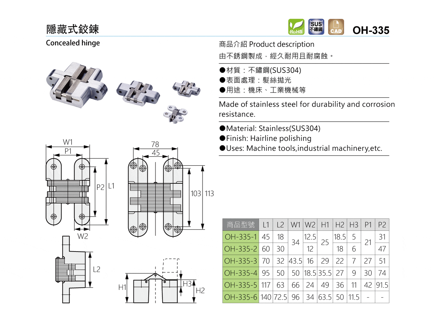 OH-335 隱藏式鉸鍊