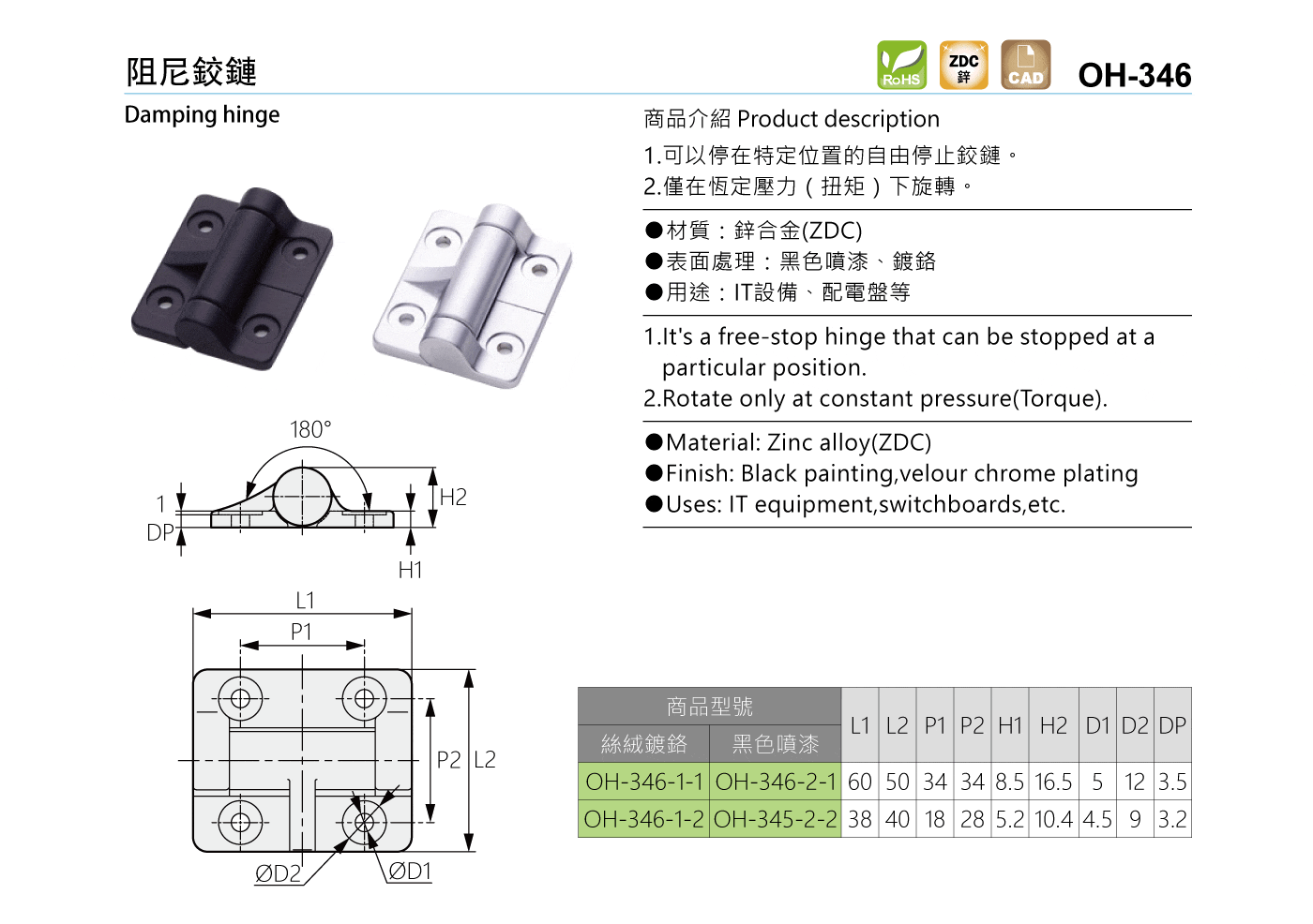 OH-346 阻尼鉸鏈