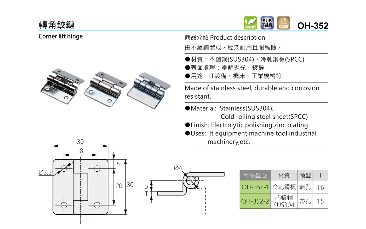 OH-352 轉角鉸鏈