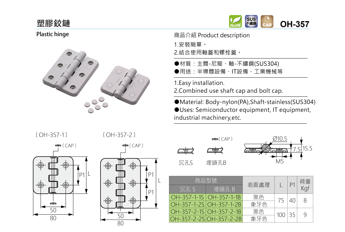 OH-357 塑膠鉸鏈