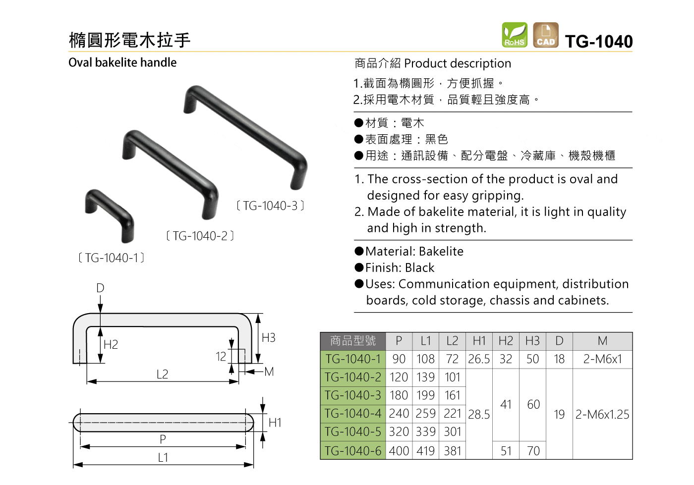 TG-1040 橢圓形電木拉手