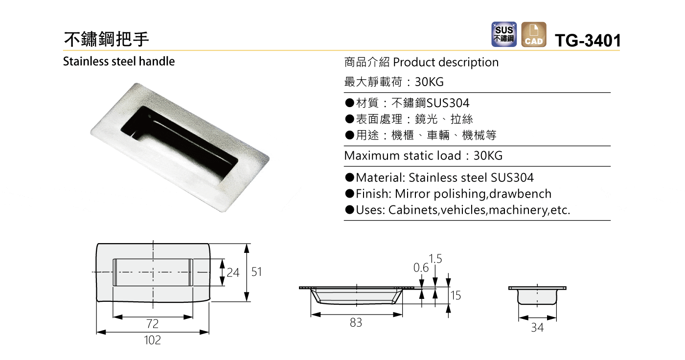 TG-3401 不鏽鋼把手