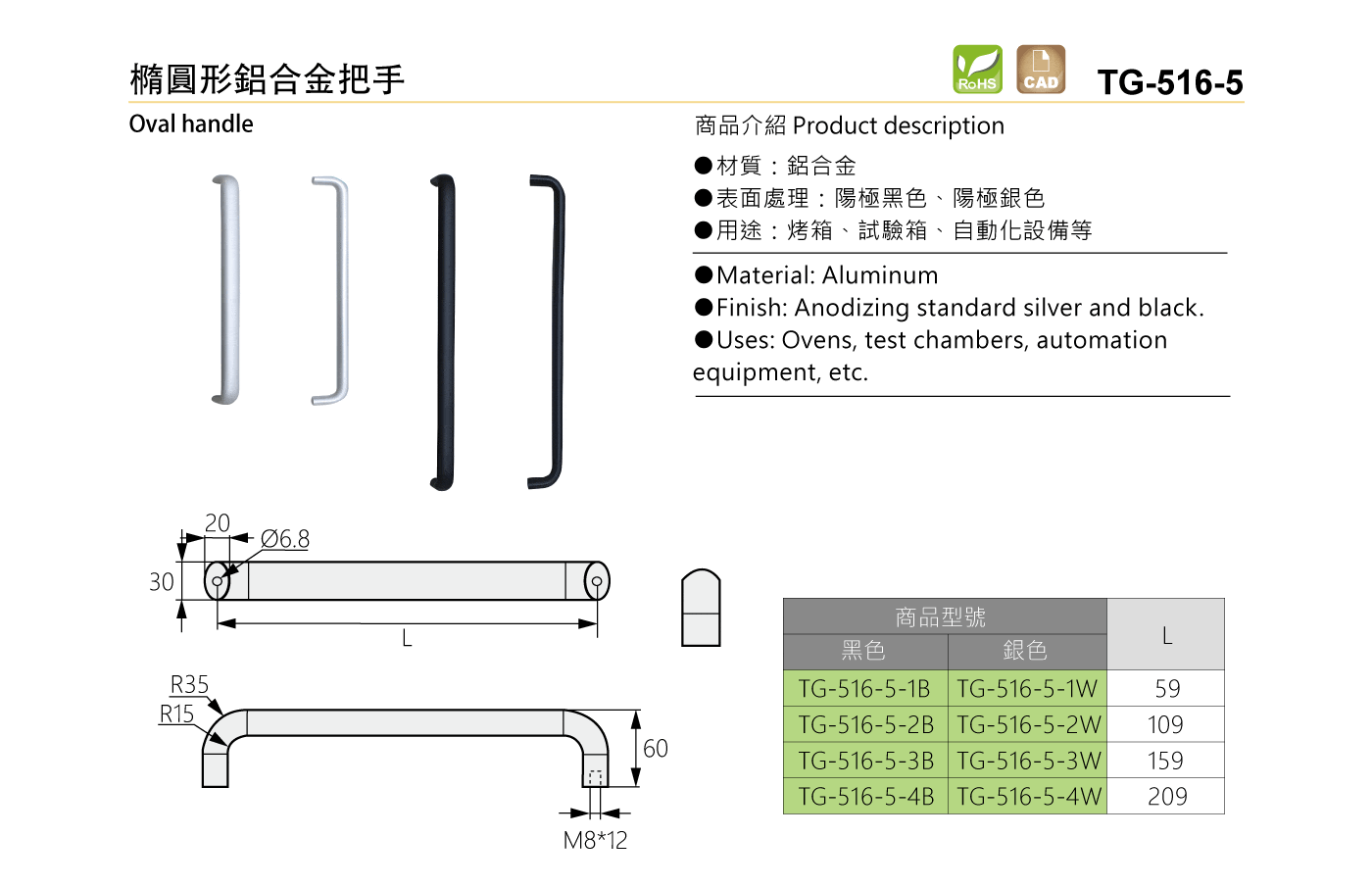 TG-516-5 橢圓形鋁合金把手