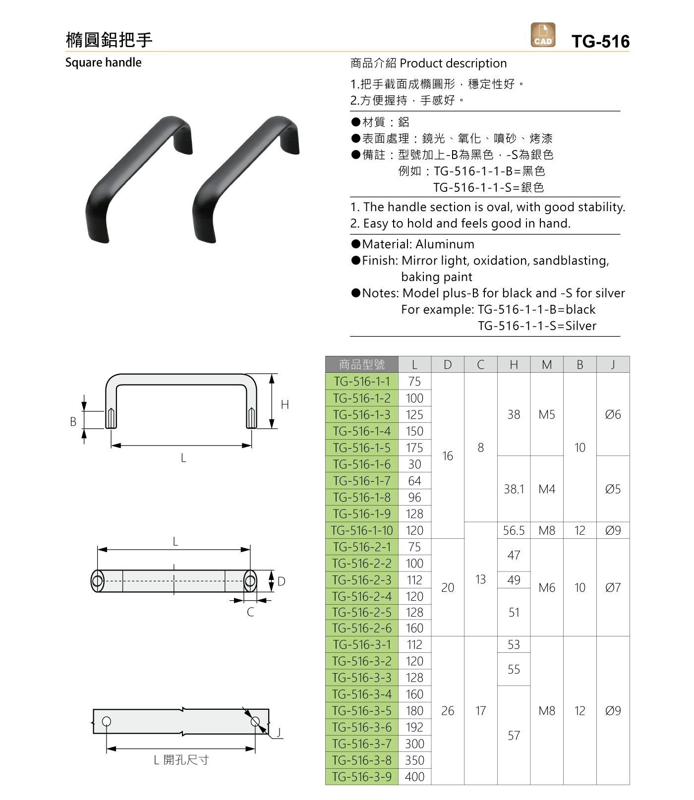 TG-516 橢圓鋁把手