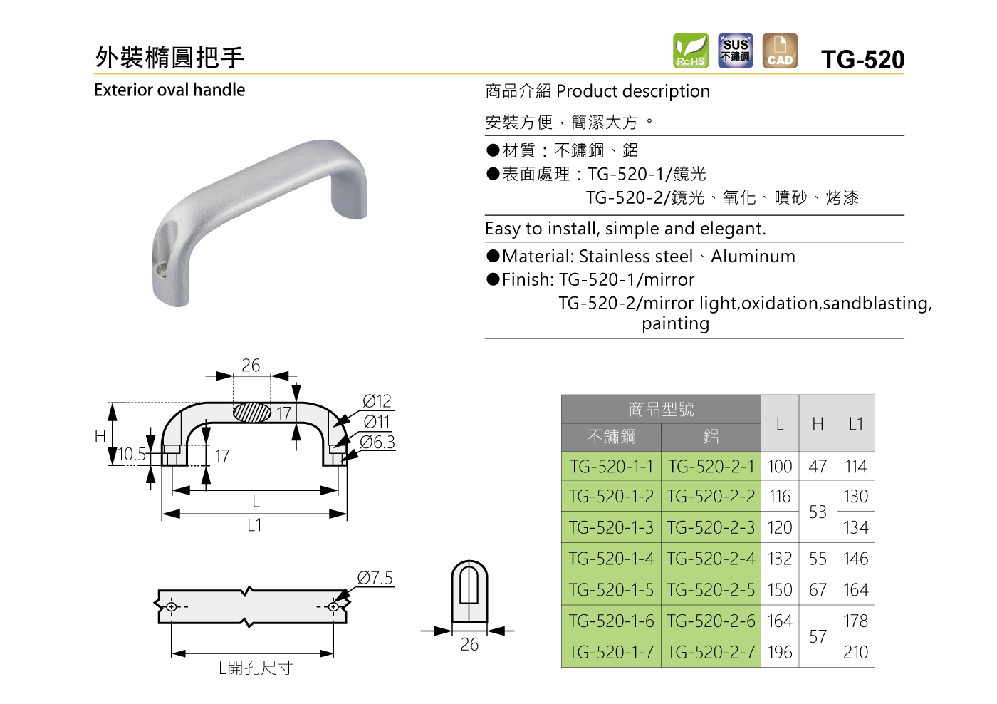 TG-520 外裝橢圓把手