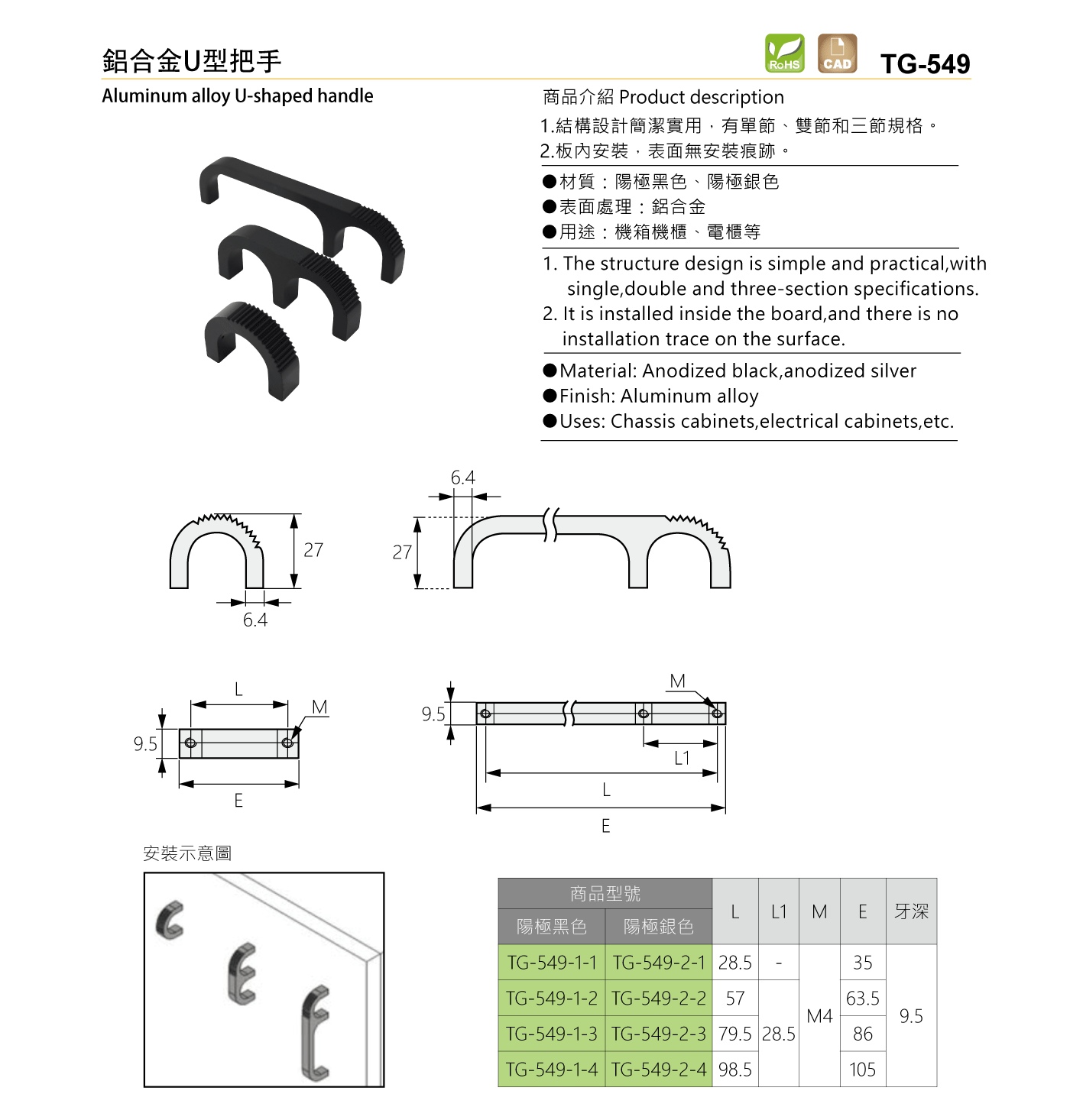 TG-549 鋁合金U型把手