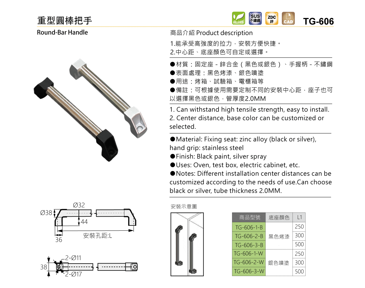 TG-606 重型圓棒把手